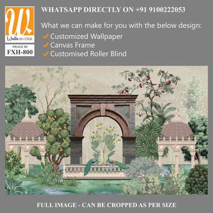 Traditional Mughal Mural wall, Mughal Garden Illustration, Tropical Plant, Dome. [WP-FXH-800]