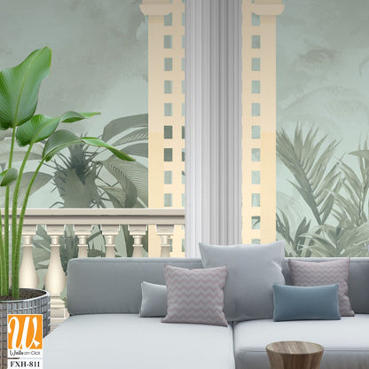 Vintage wallpaper with garden arch place. Antique scenic wallpaper. [WP-FXH-811]