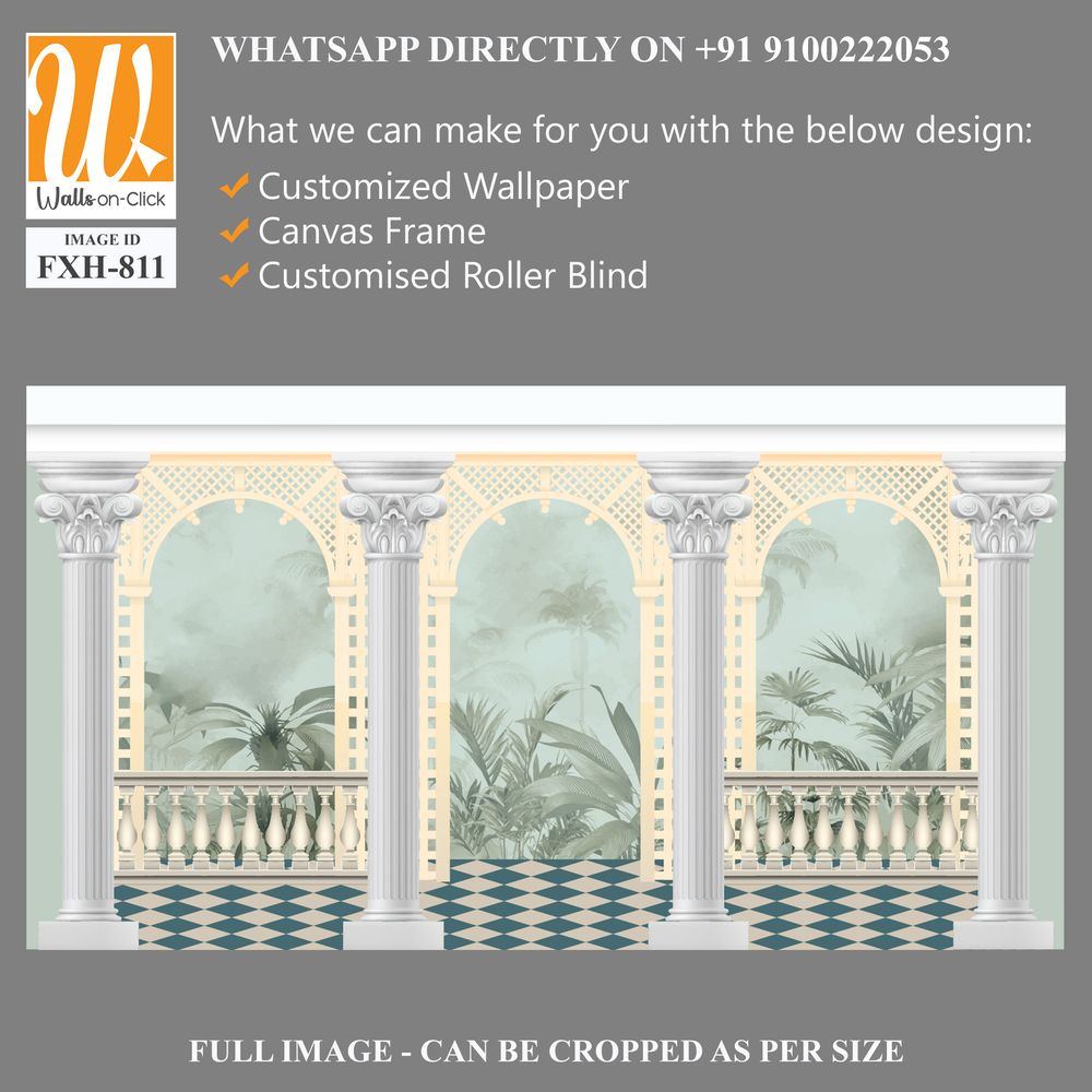 Vintage wallpaper with garden arch place. Antique scenic wallpaper. [WP-FXH-811]