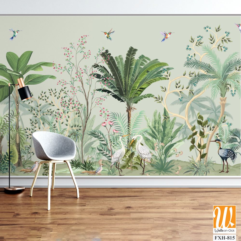 Chinoiseries Wall Mural, Tropical HD Wallpaper, Birds. [WP-FXH-815]