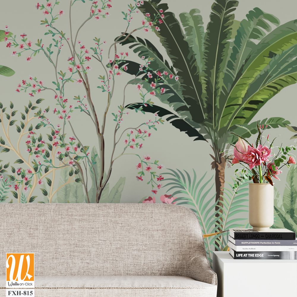 Chinoiseries Wall Mural, Tropical HD Wallpaper, Birds. [WP-FXH-815]