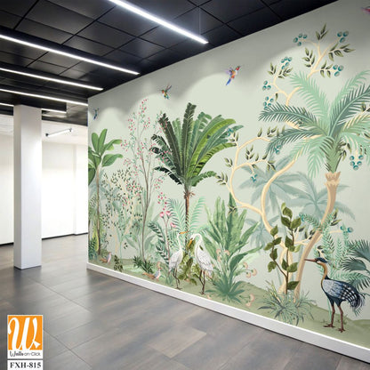 Chinoiseries Wall Mural, Tropical HD Wallpaper, Birds. [WP-FXH-815]