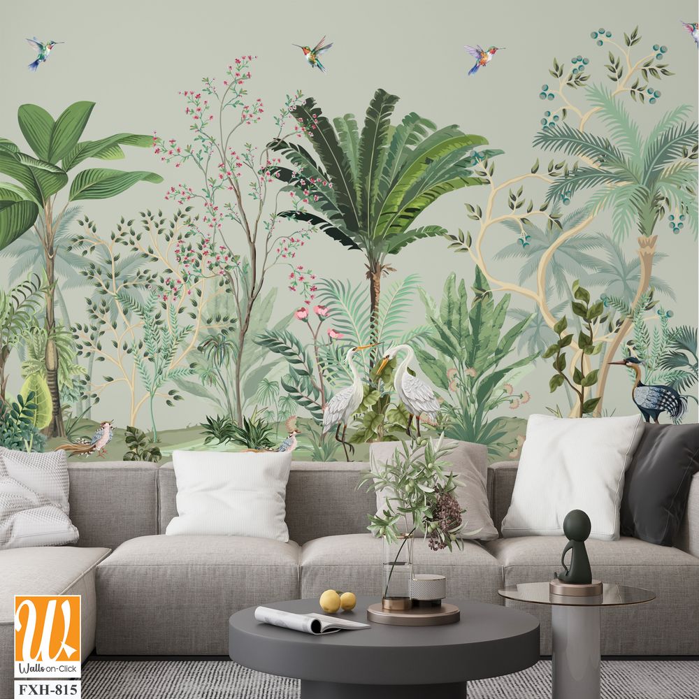 Chinoiseries Wall Mural, Tropical HD Wallpaper, Birds. [WP-FXH-815]