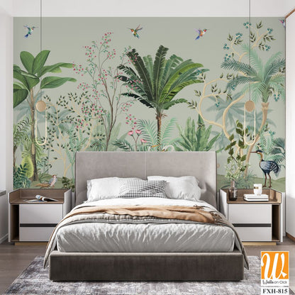 Chinoiseries Wall Mural, Tropical HD Wallpaper, Birds. [WP-FXH-815]