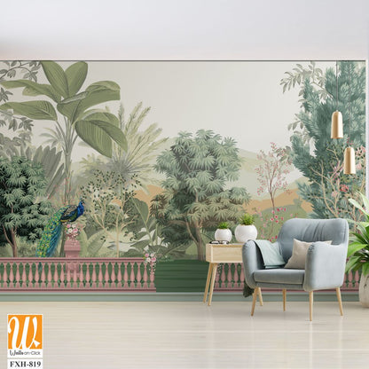 Vintage old forest jungle illustrations. Exotic green jungle background and wallpaper. Forrest [WP-FXH-819]