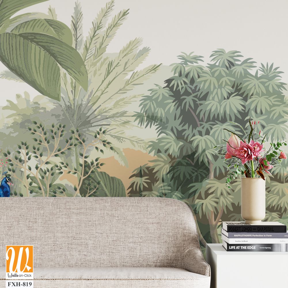 Vintage old forest jungle illustrations. Exotic green jungle background and wallpaper. Forrest [WP-FXH-819]