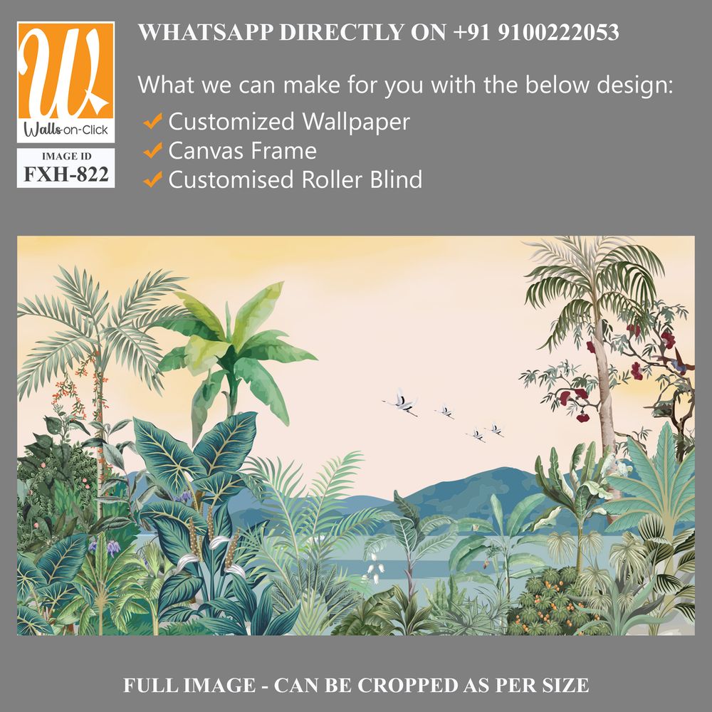 Rain Forest Tropical Jungle Painting Wallpaper, Southeast Asian Jungle Landscape Wall Mural Wall Decor [WP-FXH-822]