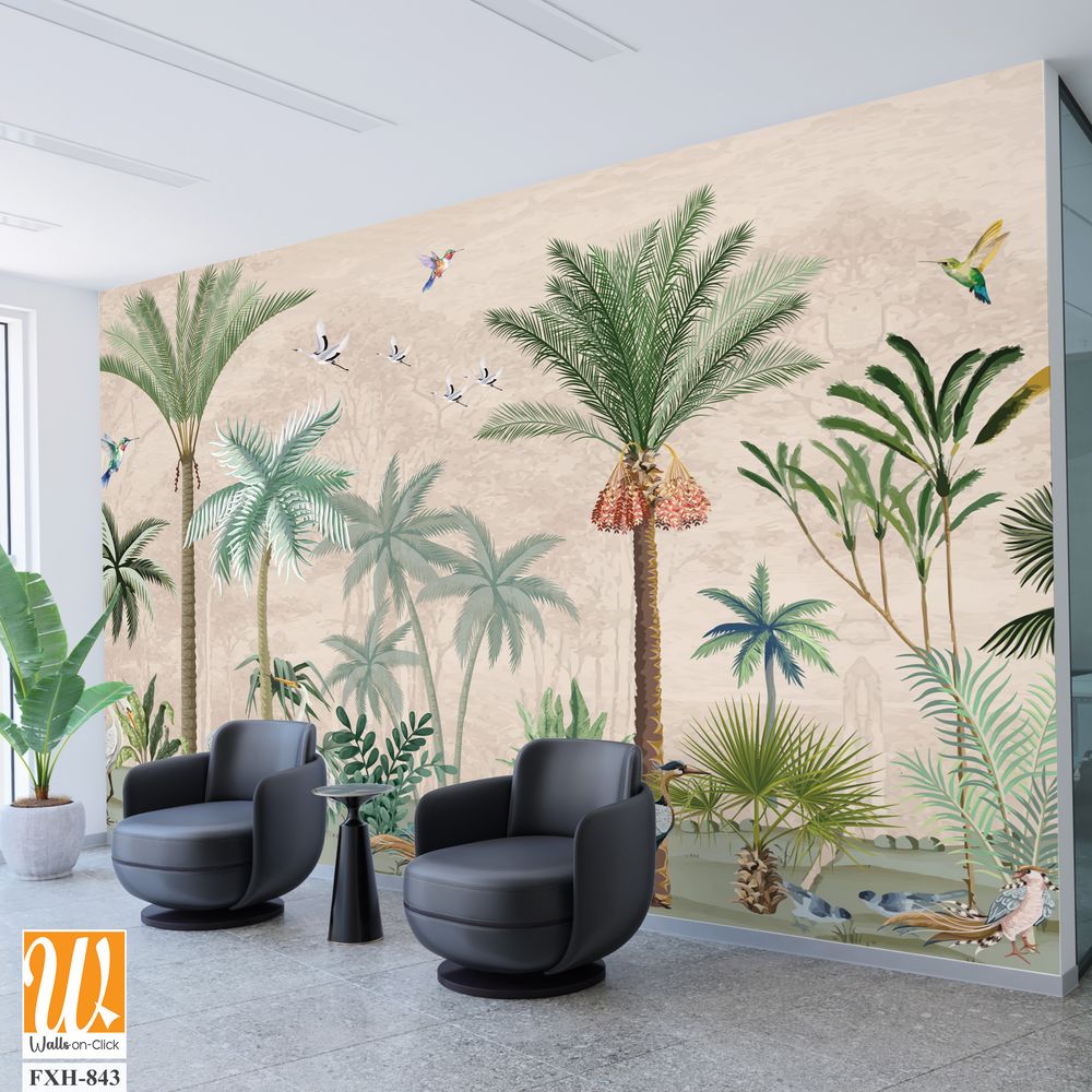 Hand painted wallpaper and fabrics, Garden Illustration, Mural Illustration, Wallpaper. [WP-FXH-843]