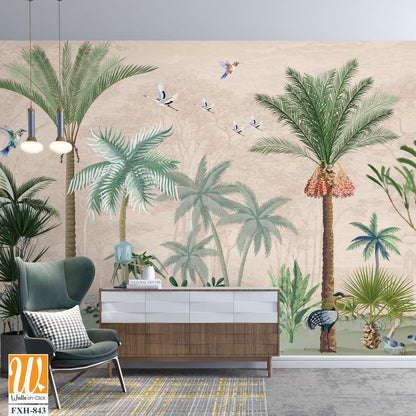 Hand painted wallpaper and fabrics, Garden Illustration, Mural Illustration, Wallpaper. [WP-FXH-843]