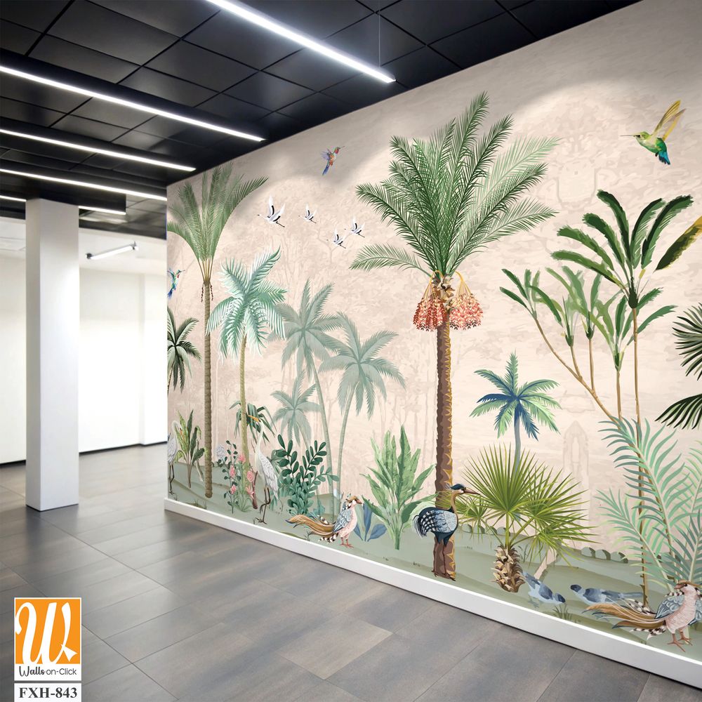 Hand painted wallpaper and fabrics, Garden Illustration, Mural Illustration, Wallpaper. [WP-FXH-843]