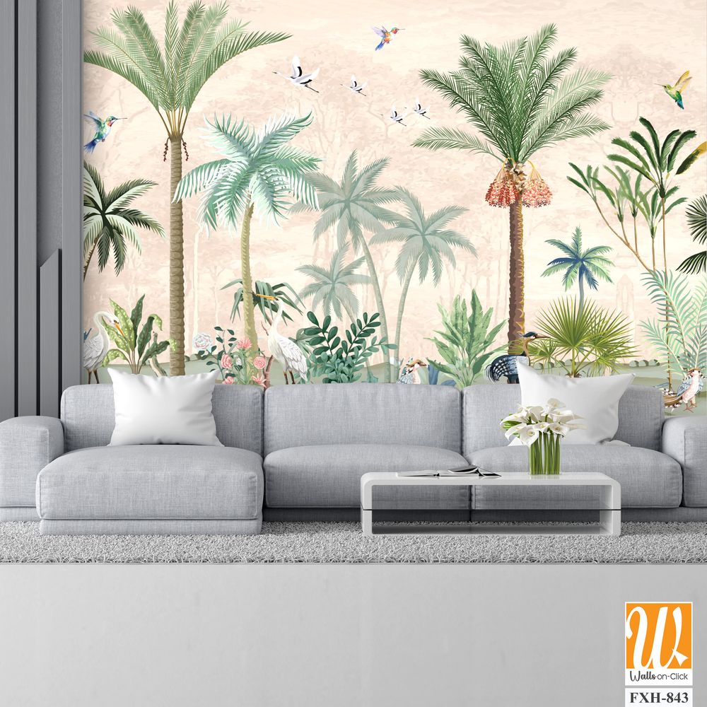 Hand painted wallpaper and fabrics, Garden Illustration, Mural Illustration, Wallpaper. [WP-FXH-843]