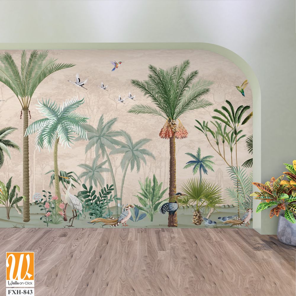 Hand painted wallpaper and fabrics, Garden Illustration, Mural Illustration, Wallpaper. [WP-FXH-843]