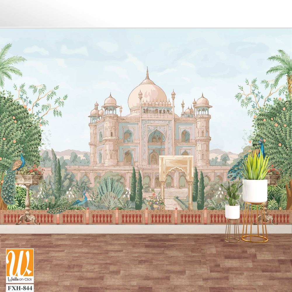 Mughal garden landscape with monument for wallpaper [WP-FXH-844]