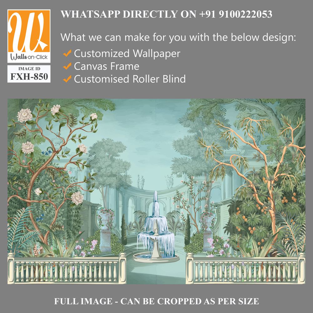 Roman ancient architecture, bird, botanical, peacock, landscape illustration for wallpaper [WP-FXH-850]