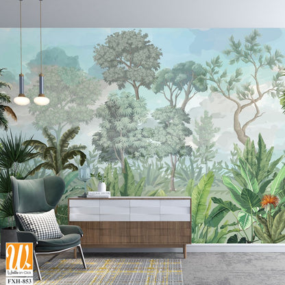 Wallpaper - Wall Mural - Tropical Bliss - PHOTO WALL, Tropical Wall mural Illustration. [WP-FXH-853]