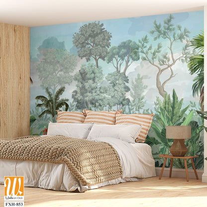 Wallpaper - Wall Mural - Tropical Bliss - PHOTO WALL, Tropical Wall mural Illustration. [WP-FXH-853]