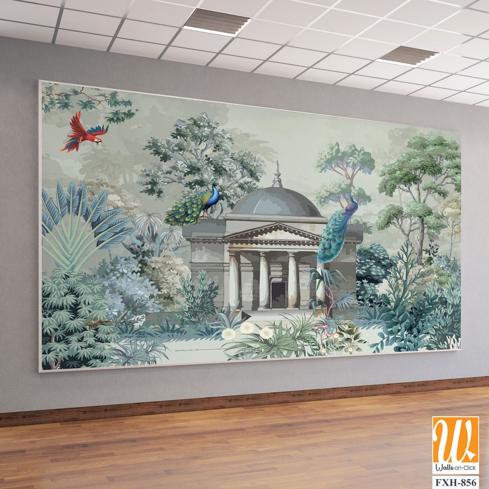 Greek Garden Mural Wallpaper Illustration, Greek Wallpaper Design, Background design for Print. [WP-FXH-856]