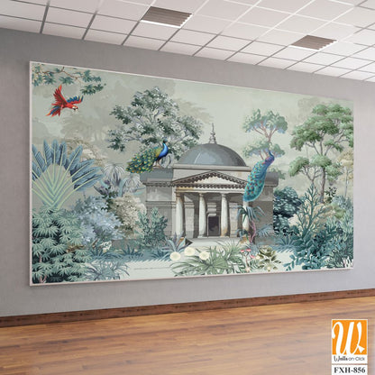 Greek Garden Mural Wallpaper Illustration, Greek Wallpaper Design, Background design for Print. [WP-FXH-856]