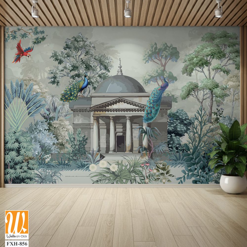 Greek Garden Mural Wallpaper Illustration, Greek Wallpaper Design, Background design for Print. [WP-FXH-856]