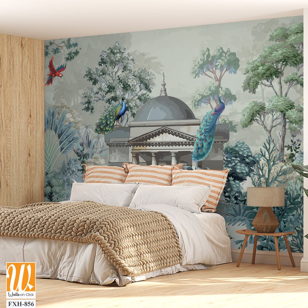 Greek Garden Mural Wallpaper Illustration, Greek Wallpaper Design, Background design for Print. [WP-FXH-856]