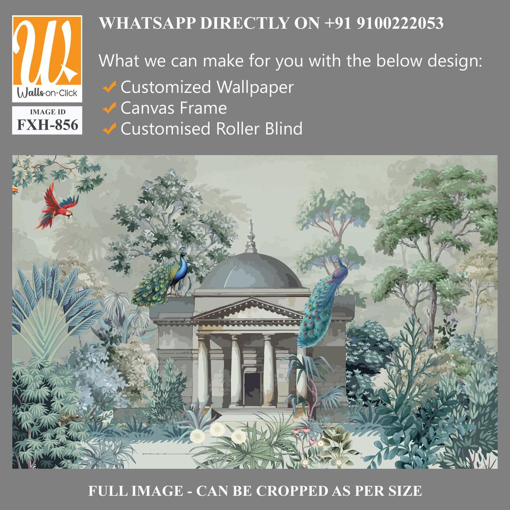 Greek Garden Mural Wallpaper Illustration, Greek Wallpaper Design, Background design for Print. [WP-FXH-856]