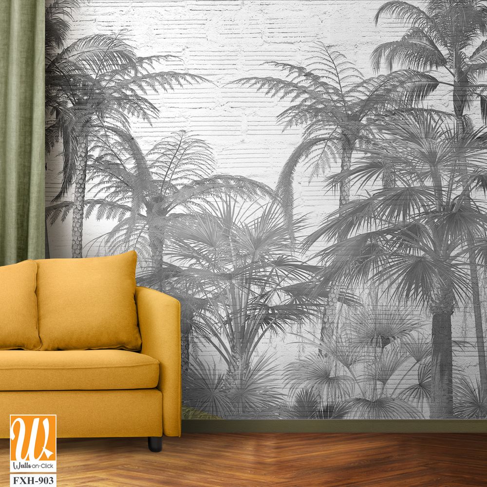 Tropical leaves and Trees Wallpaper design - 3D illustration [WP-FXH-903]