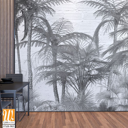 Tropical leaves and Trees Wallpaper design - 3D illustration [WP-FXH-903]