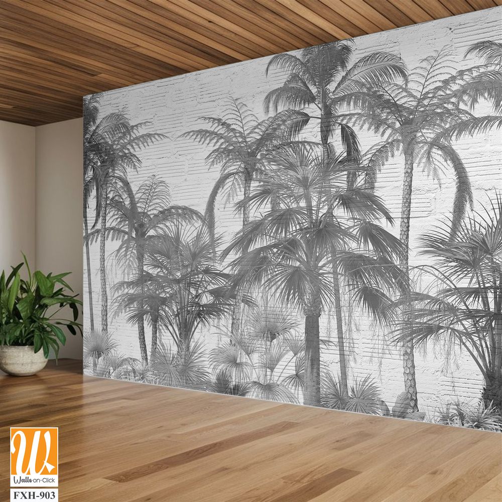 Tropical leaves and Trees Wallpaper design - 3D illustration [WP-FXH-903]