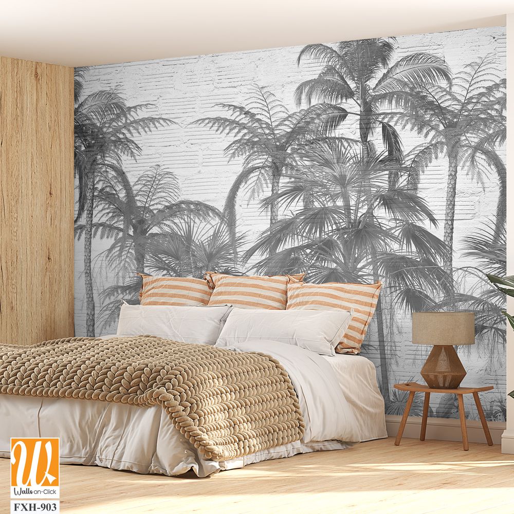 Tropical leaves and Trees Wallpaper design - 3D illustration [WP-FXH-903]