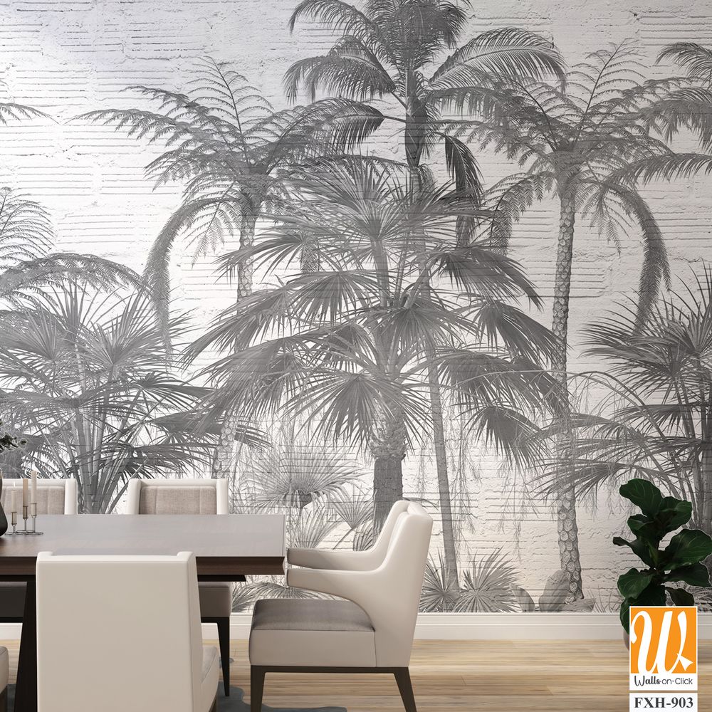 Tropical leaves and Trees Wallpaper design - 3D illustration [WP-FXH-903]